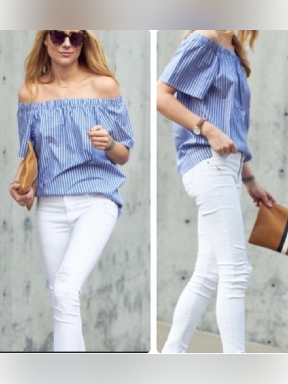 Ann Taylor Blue and White Vertical Stripe Shirt